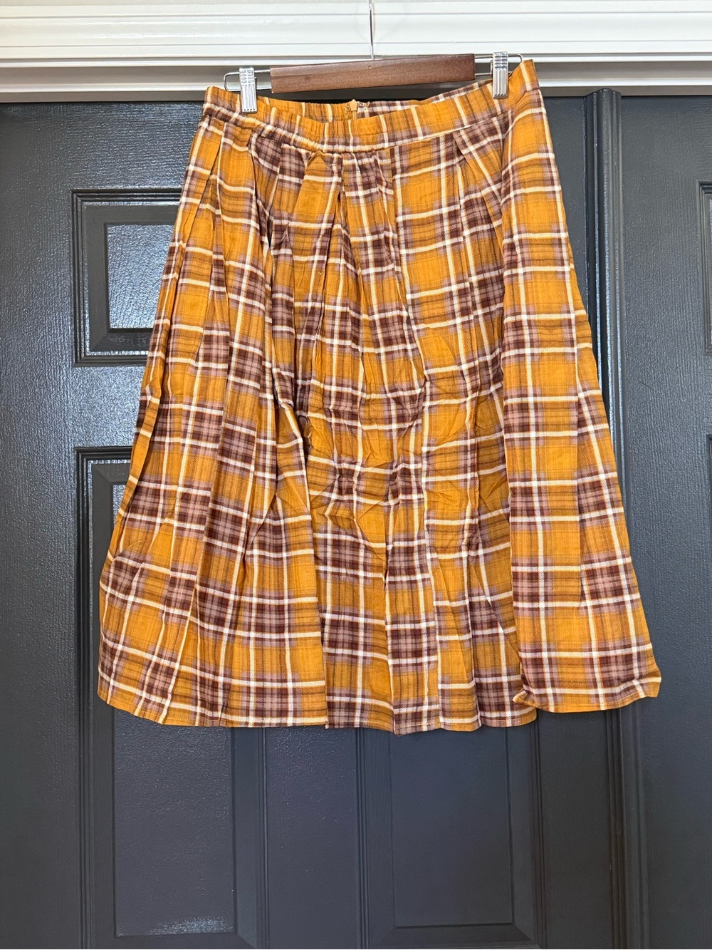 New Tulip B Women's Mustard Plaid A-Line Skirt